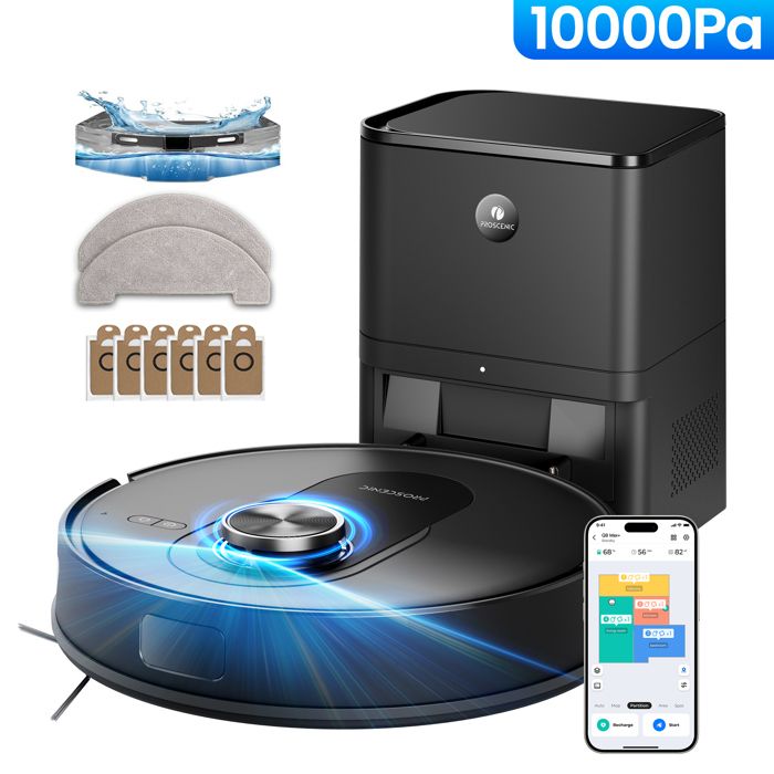 PROSCENIC Aspirateur Robot Laveur - QO8 Max+ -10000 Pa - Station Auto-Vidage 4L - 200 Min - Navigation LiDAR - APP / Alexa / IFTTT - Proscenic