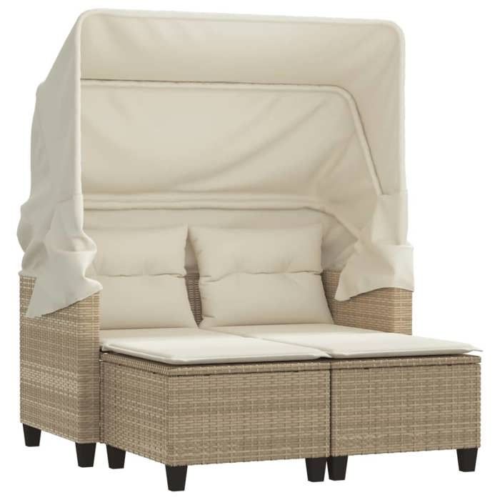 2025 RemiseCanapé dangle extérieur Canapé de jardin 2 places avec auvent et tabourets beige rotin - 1parcel SJ2711277