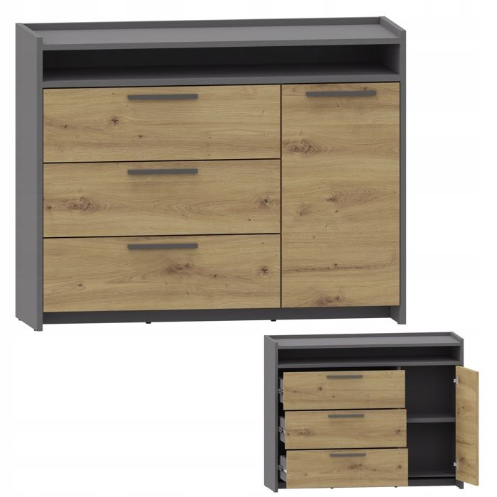 Buffet avec Porte et 3 Tiroirs Graphite - Commode Style Contemporain - 100 x 35 x 80 cm