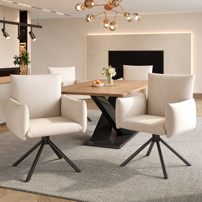 Lot de 4 chaises de salle à manger Fauteuils rembourrés pivotants 360° pieds métal velours beige soutien lombaire Lot de 4 chaises de salle à manger Fauteuils rembourrés pivotants 360° pieds métal velours beige soutien lombaire