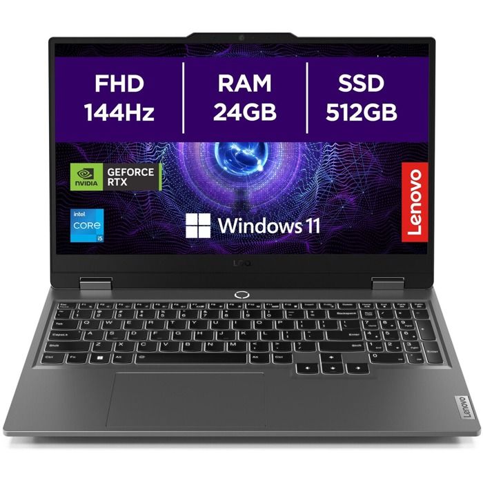 PC portable Lenovo Gaming LOQ 15IAX9 156 Full HD 144 Hz Intel® Core™ i5 24 Go RAM 512 Go SSD Nvidia GeForce RTX 4050 Gris 