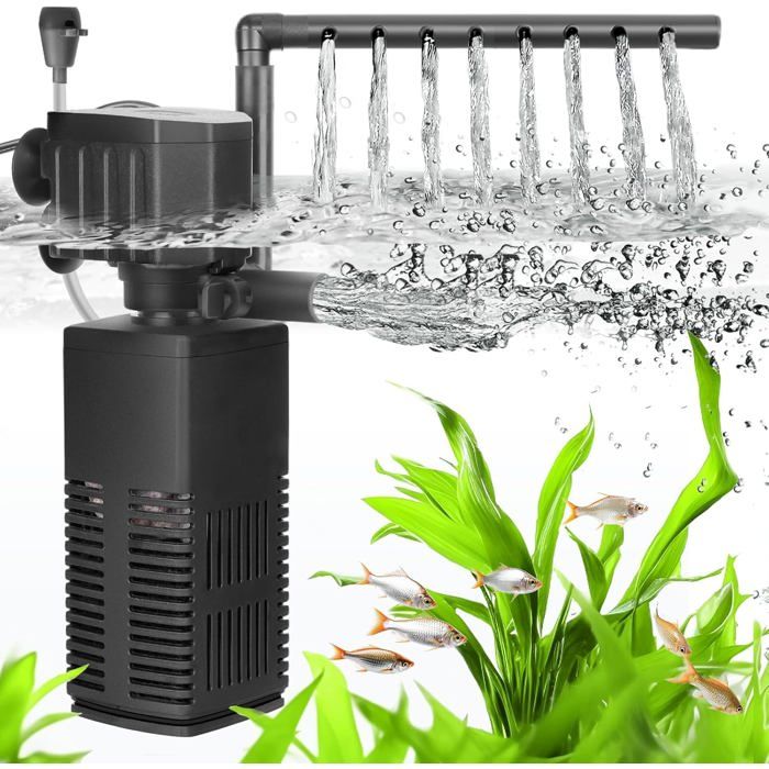 Meilleurs prix pour 4 en 1 Puissant Pompe Aquarium Silencieuse avec Triple Filtration 450L/H Débit Réglable pour Réservoir Jusquà 120L