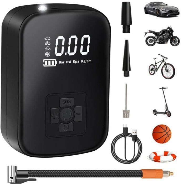 Compresseur à Air Portatif 4000mAh Mini Pompe à Air Électrique 150PSI Pompe a Velo Electrique avec Écran LCD Numérique 4 Modes Gon