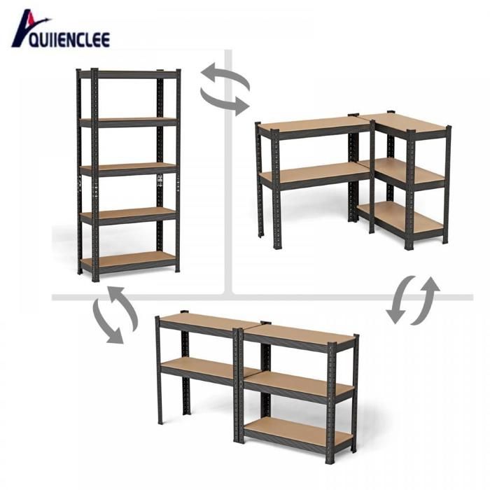 Étagère de rangement pour cuisine 5 niveaux QUIIENCLEE noir+bois naturel 30x70x150cm lot de 1