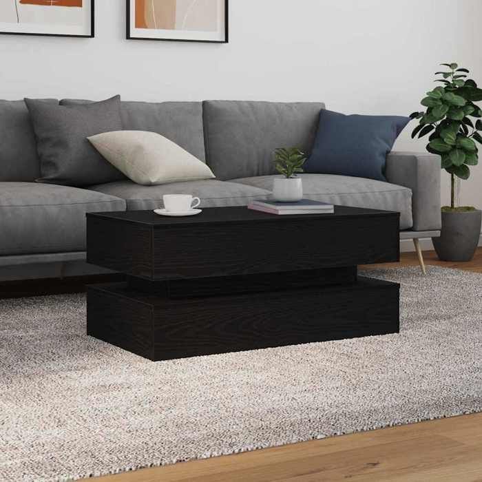 Table basse Console de salon VIDAXL table gigogne avec lumières LED chêne noir 90x50x40 cm 7_5763927