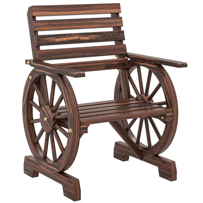 Chaise de jardin - Outsunny - style roue de chariot - dossier incliné siège large à lattes - bois - 66x55x90cm - finition carbonisée