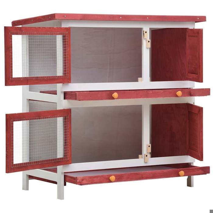 NEW®Meuble danimaux - ROBUST - Clapier dextérieur - 4 portes Rouge Bois FR9583827