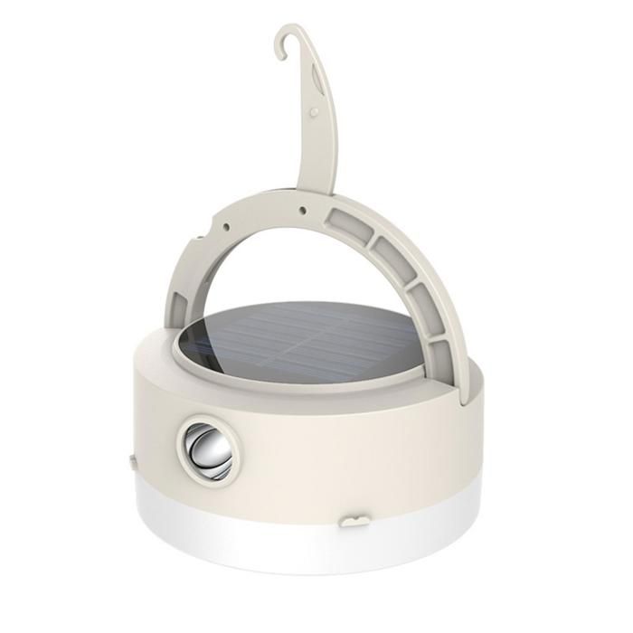 Lampe de camping solaire LED rechargeable USB Type-C étanche portable longue autonomie lumière réglable accroche pliable.