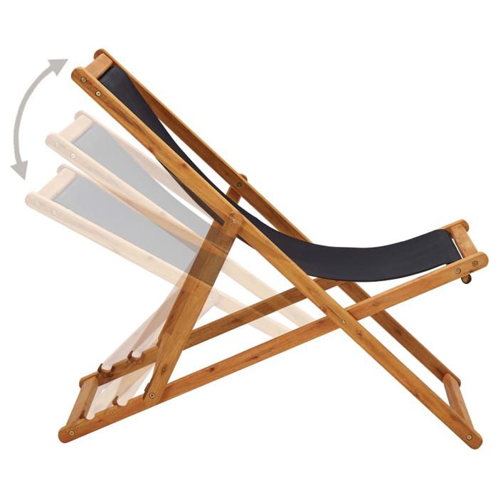 Chaise inclinable 1 PLACE Noir - Hauteur réglable - SHIELDPRO®NEUF Chaise pliable de plage bois deucalyptus et tissu noir 1332235