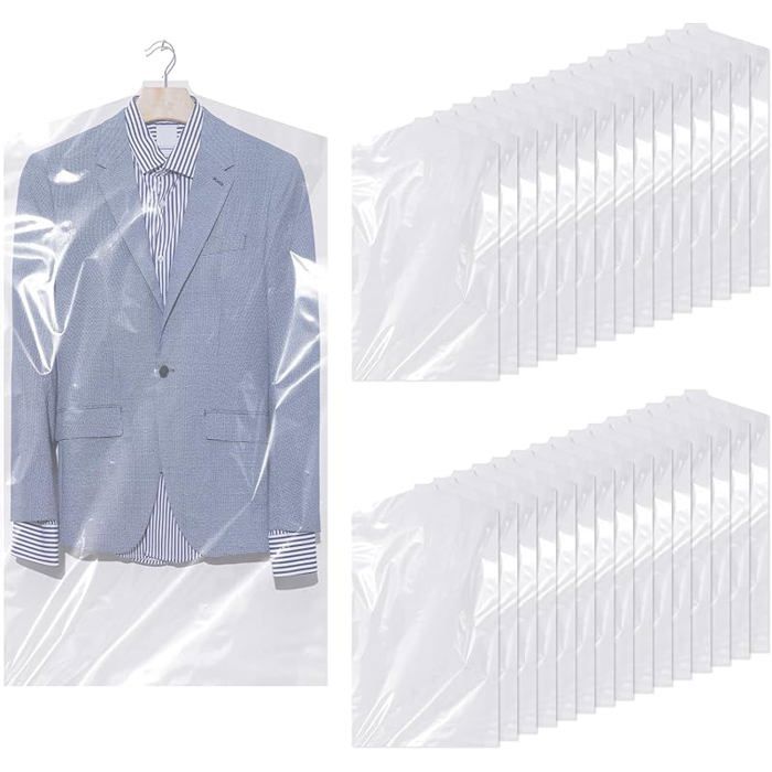 Hejo 30 pièces housses de vêtements 60 × 90cm transparent housse vêtements à suspendre housse costume housse HOUSSE DE RANGEMENT