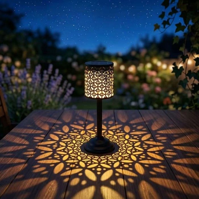 Lampe Solaire de Table Extérieure pièce de monnaie en Métal - Lanterne LED Étanche IP65 pour Décoration Jardin Terrasse Patio