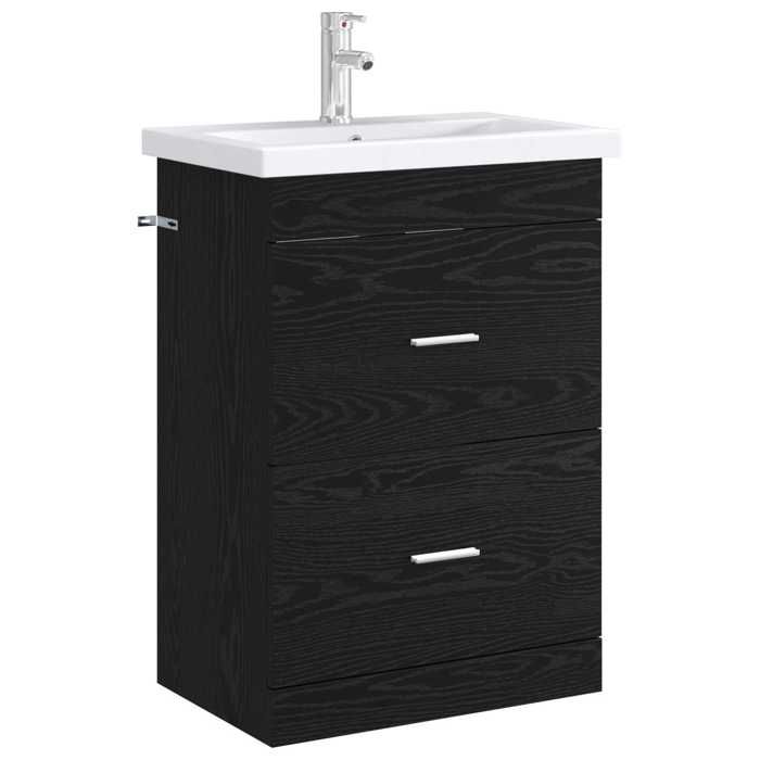 Meuble sous lavabo de salle de bain - vidaXL - bois dingénierie - chêne noir - grand rangement - 56 x 375 x 81 cm 198rts20z