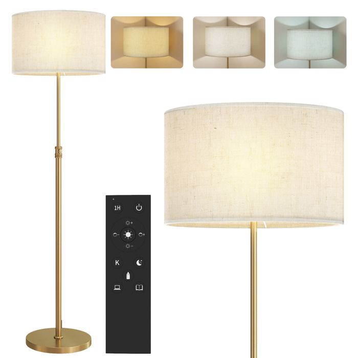 Lampadaire sur pied salon lampe sur pied dimmable avec télécommande abat-jour en lin hauteur réglable 133-168cm doré