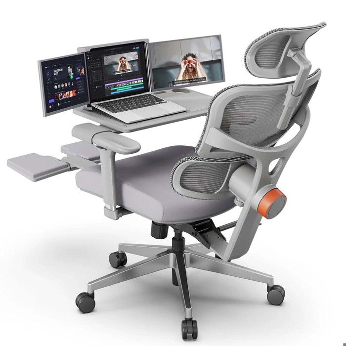 Chaise de bureau ergonomique NEWTRAL NT002 avec tablette amovible pour ordinateur portable gris