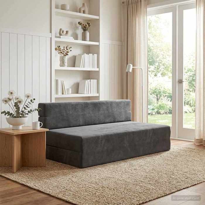 Canapé-lit 1 place - vidaXL - Canapé convertible - tissu - gris foncé - 152 x 865 x 60 cm@mvi64e