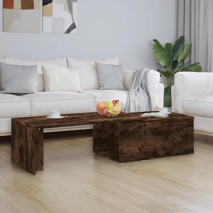 vidaXL Table Basse Chêne Fumé 150 x 50 x 35 cm en bois d’ingénierie avec Rangement