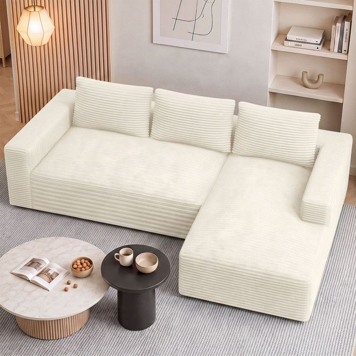 Canapé dangle convertible - HAMLODY - Convertible - Modulaire - Sans assemblage - Tissu velours côtelé 240 x 150 x 58 cm Beige