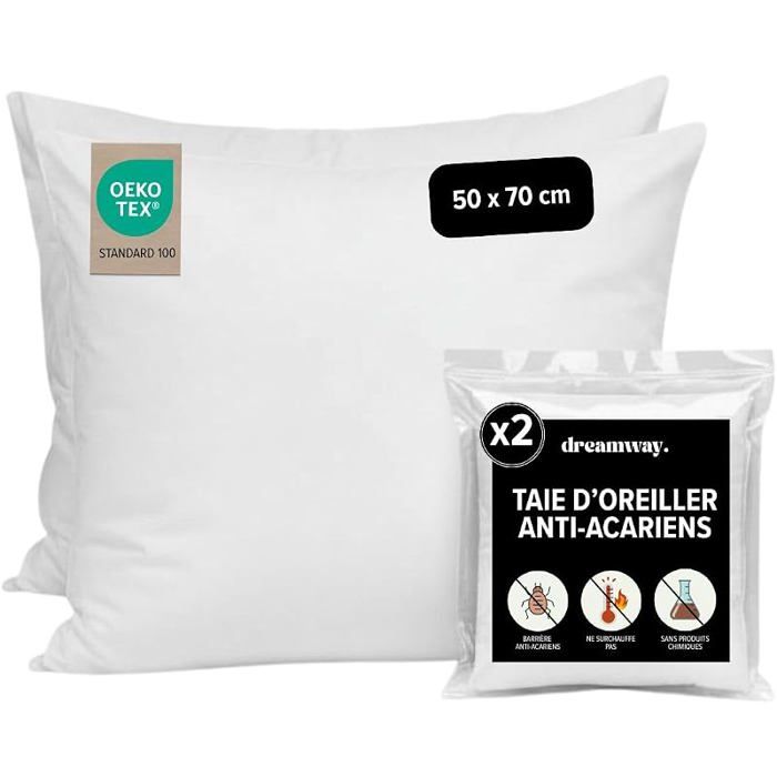 Lot de 2 Taies Oreiller Anti Acarien 60x60 cm Protege Oreiller pour Personnes Allergiques Housse 60x60 cm (Lot de 2)