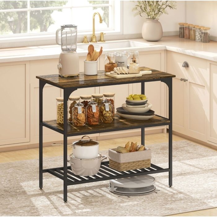 Desserte de cuisine 3 niveaux avec plan de travail - BEAUNIV - industriel cuisine marron rustique 100×50×90 cm