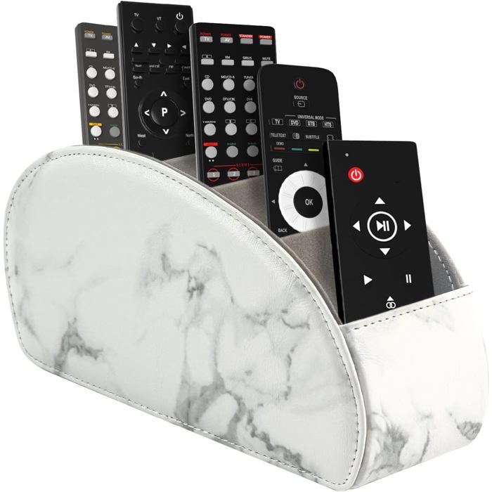 Support pour télécommandes avec 5 poches DVD 4K Stick et Bluray Rangement pour télécommandes pour stylos M-Marbre Blanc