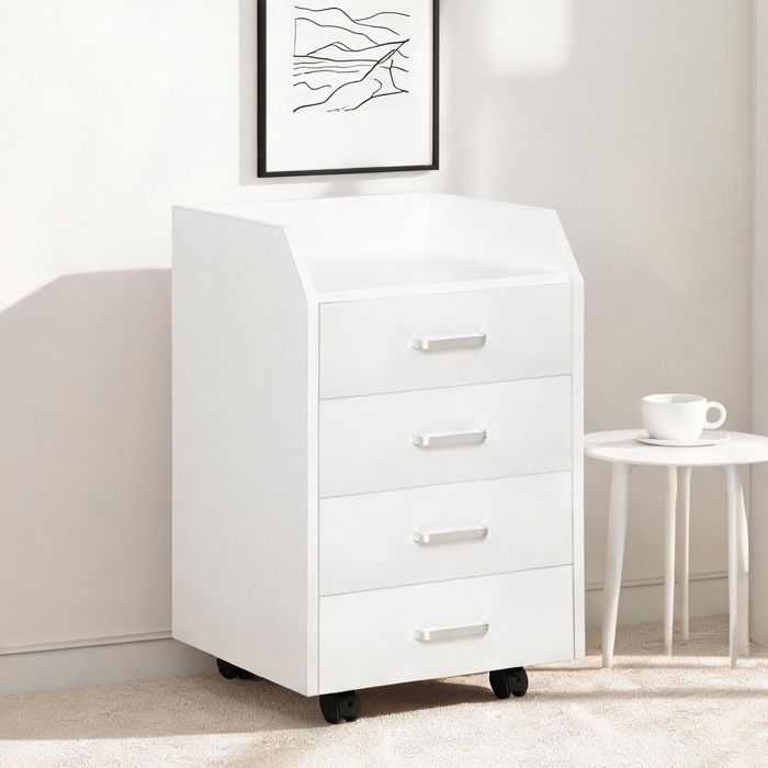 Caisson de bureau à roulettes 4 tiroirs - Blanc - 40x36x65 cm - Panneaux de - Blanc Panneaux de particules 40 x 36 x 65 cm