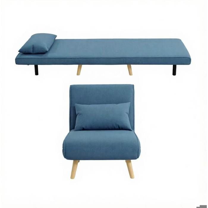 ROVRYN Fauteuil-lit convertible 1 place bleu dossier réglable 5 positions 195 x 72 cm
