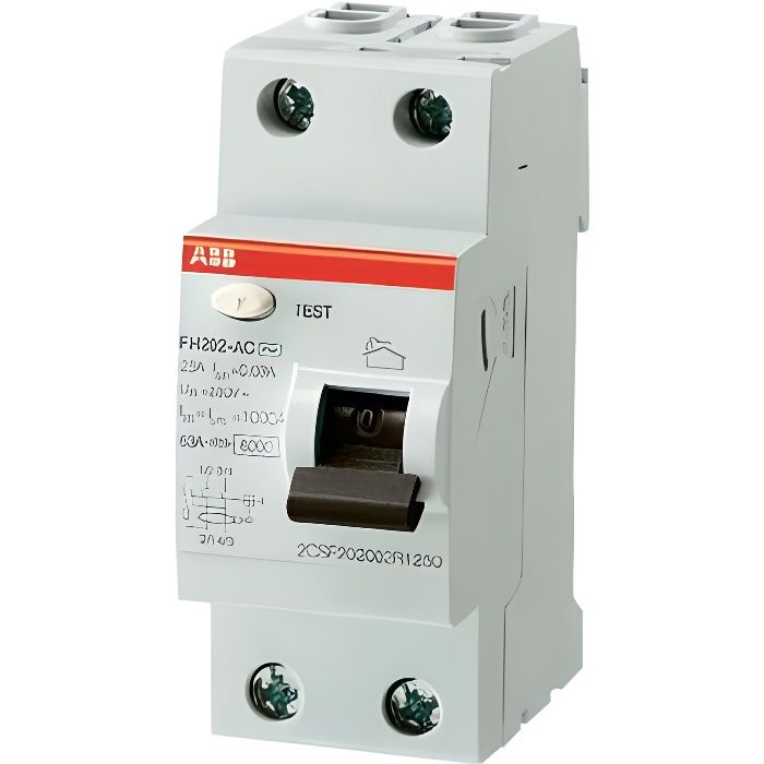Interrupteur différentiel - ABB - 30MA-63A - 2 modules - Protection circuits salle deau - 230V AC