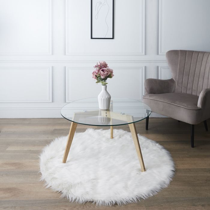 Table Basse - HOME DECO FACTORY - Ronde - En Verre et Bois - Marron et Transparent