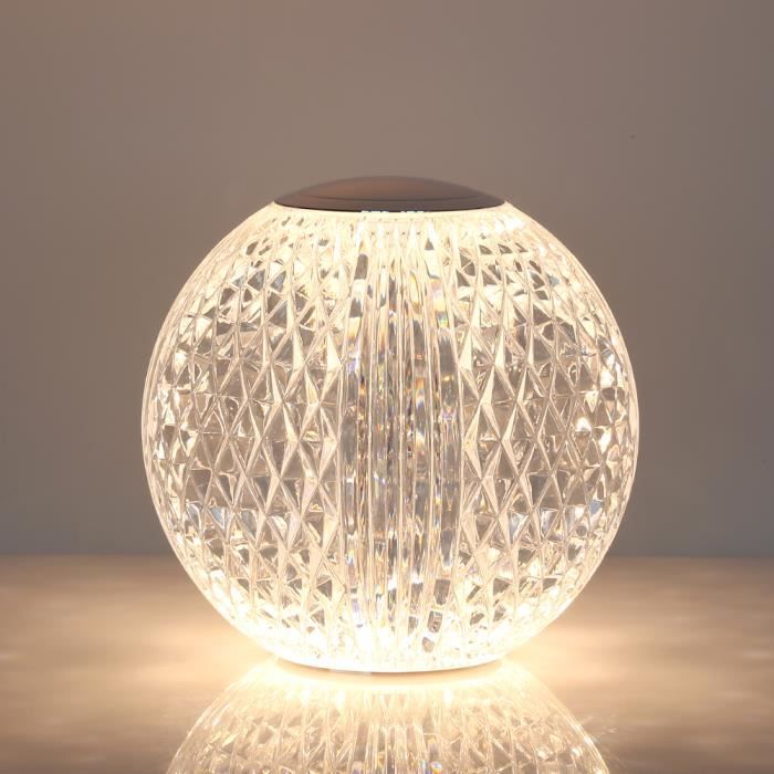 Lampe de Table LED En Cristal Diamant,Ronde 8cm Diamètre Lampe Diamantaire de Table,Lampe de Chevet En Forme de Diamant