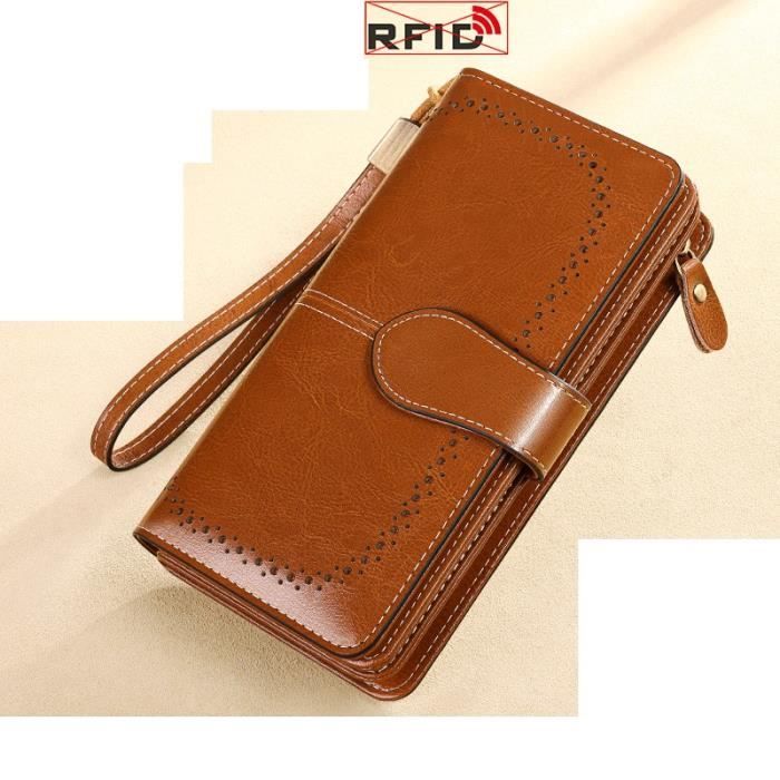 Portefeuille Femme En Cuir Véritable MATADOR - Protection RFID - Fait Main - Marron Clair