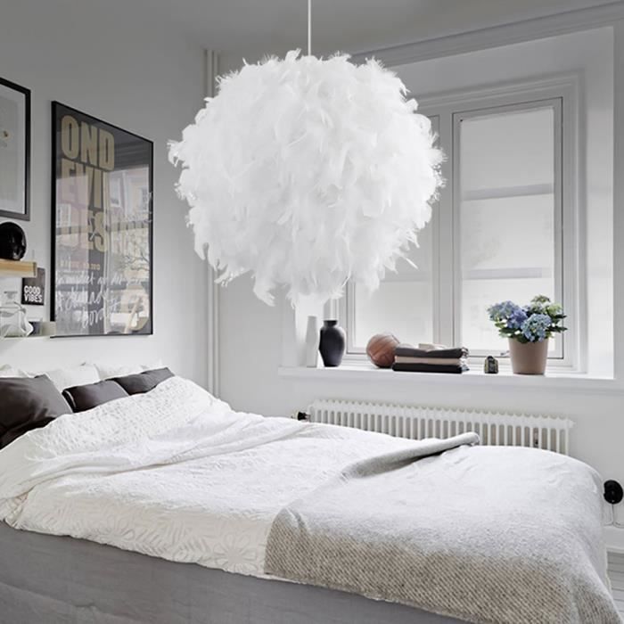 MOGOD 30cm Plafonnier Lustre Eclairage Boule en Plumes Simple Moderne Créatif Luminaire Blanc