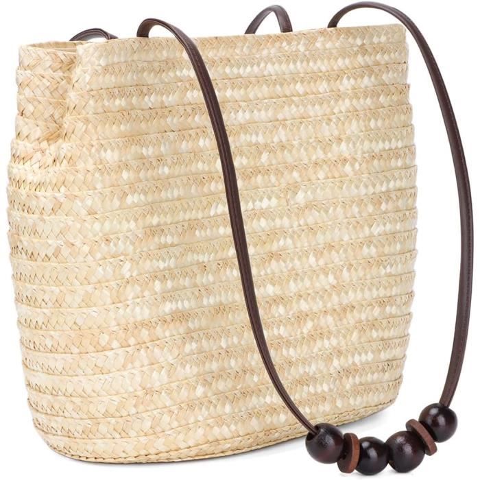 TOFBS Sac à Main Femme En Paille Tissée - Sac Bandoulière Été Avec Sangle Réglable Pochette Soirée Vacances