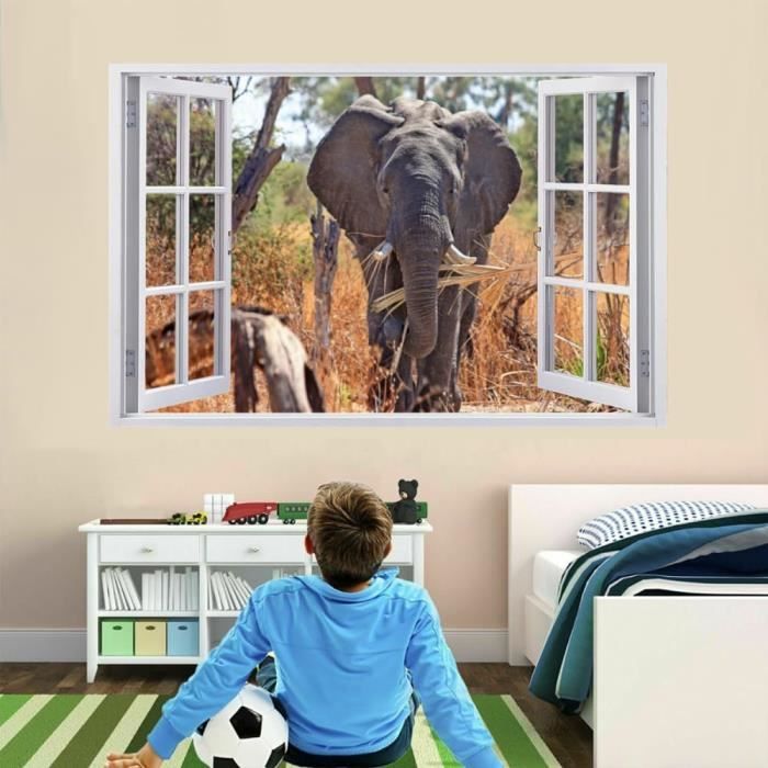 Autocollant Mural Paon Aquarelle Grand Format - 3 Feuilles, 110x144,5 Cm - Vinyle Amovible, Décoration Chambre