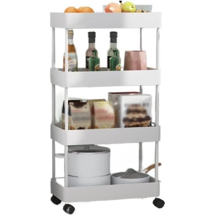 Chariot De Rangement De Cuisine 4 Niveaux Avec Roues - Étagère Tournante Amovible Blanche | Pour Cuisine, Salle De Bain, Salon