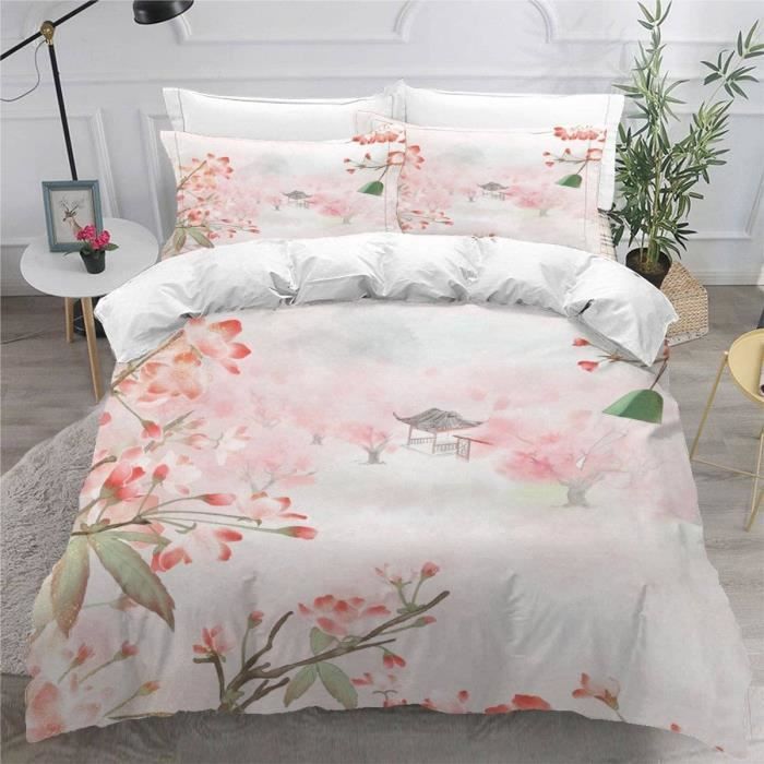 Housse De Couette 220x240cm Housse De Couette Peche Rose Imprime En 3D Paysage Parure De Lit 3 Pieces 2 Taies D Oreiller J5293 Cdiscount Maison