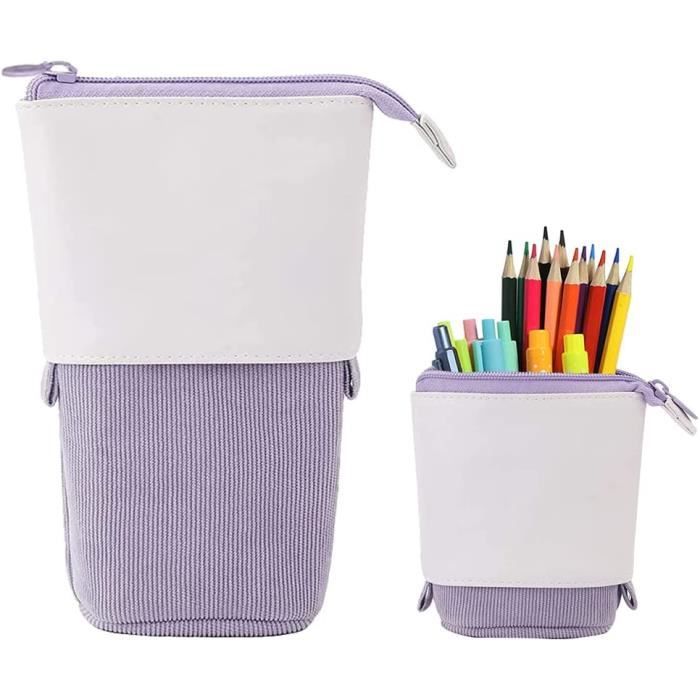 Lot De 2 Trousses à Crayons Grande Capacité - Toile, 20x8x8 Cm, Couleurs Rose Et Vert