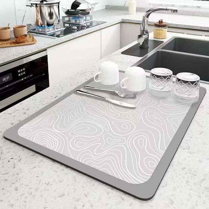 Tapis Égouttoir En Silicone 30x20 Cm - Absorbant, Antidérapant, Pour Vaisselle, Comptoir De Cuisine Ou Gamelle Animaux