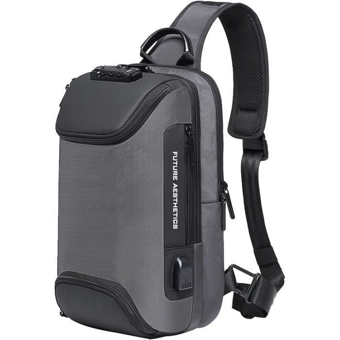 FANDARE Sac Bandoulière Homme Femme Avec Port USB – Sacoche Poitrine Imperméable, Sling Bag Crossbody, Idéal Voyage, Randonnée, Vélo, Sport