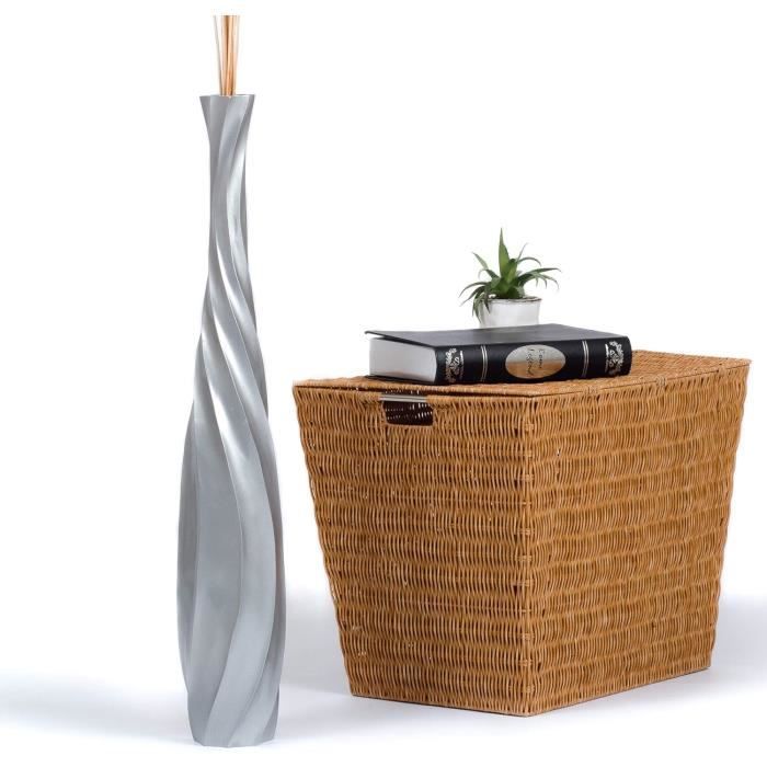 Grand Vase A Poser Au Sol Pour Branches Décoratives De Pampa,Vase En Bois De Manguier,90 Cm,Écru