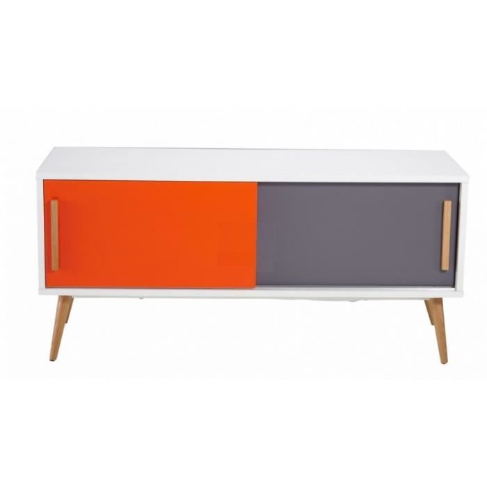 meuble tv 50 pouces blanc portes coulissantes orange et gris 120 cm - l 120 x l 40 x h 55 cm