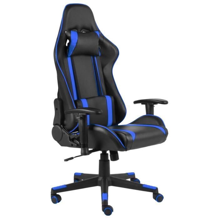 chaise de jeu pivotante jm - fauteuil de bureau salon - bleu pvc 68x69x123-133cm|1399