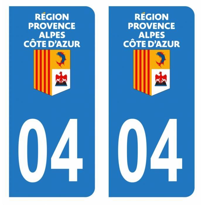 Lot 2 Autocollants Stickers plaque immatriculation voiture auto département 04 Alpes-de-Haute-Provence Logo Région