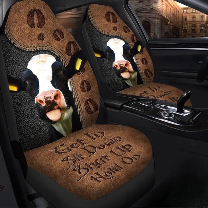 Lot 2 Housse Siège Voiture Universelle Vache Marron - Couvre Siège Auto Drôle Et Lavable