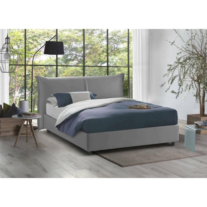 Dmora - Lit double Cesira 215x175h95 cm Gris Panneau effet bois et Polyester