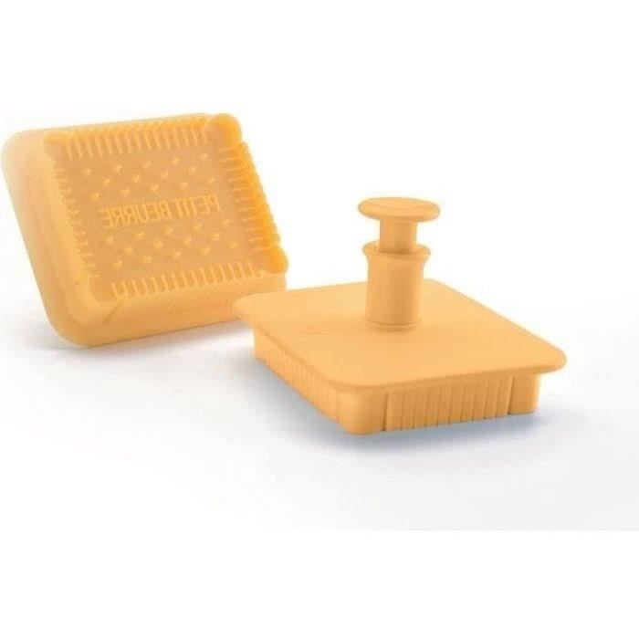 moule emporte-piece petit beurre avec extracteur/poussoir. plastique. dimensions 7cm x 5.5cm.