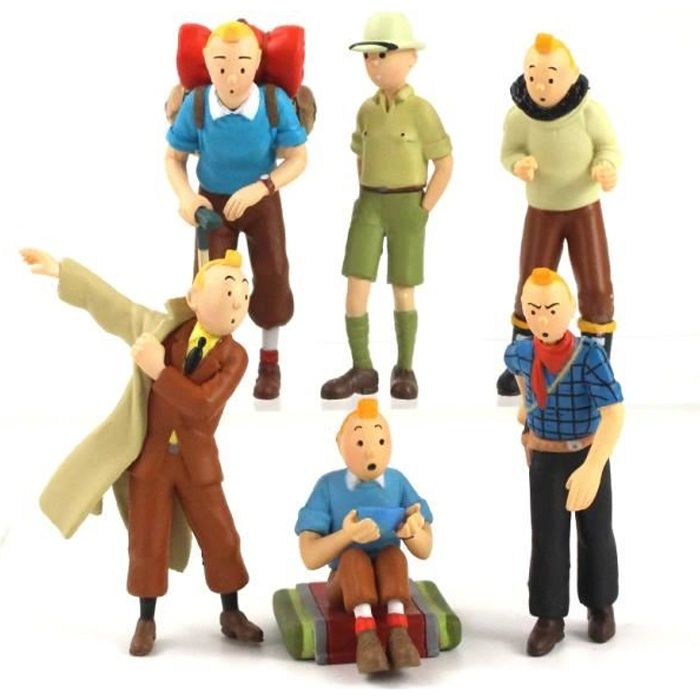 lot de 6 figurines tintin bande dessinée collection personnage modèle collectionneur jouet