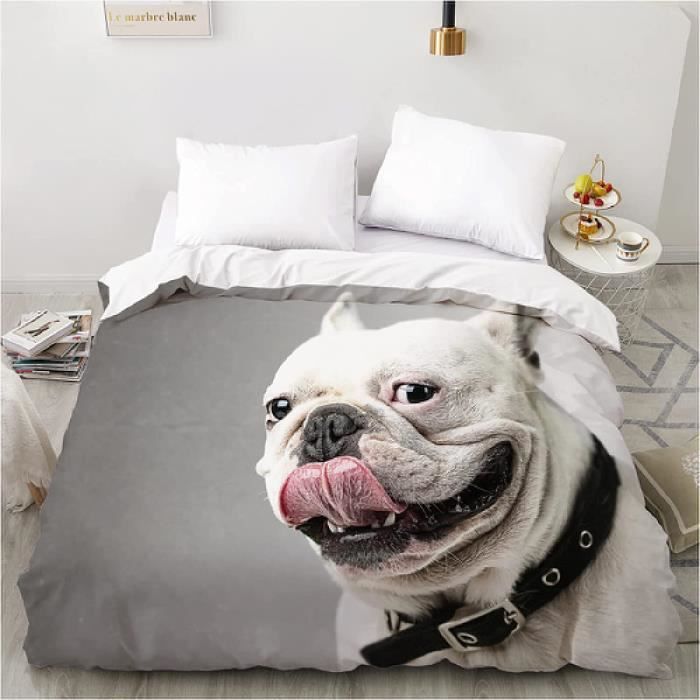 Housse De Couette Enfants Motif Chien Bouledogue - 140x200 Cm, Microfibre Douce, 2 Pièces (housse + Taie)