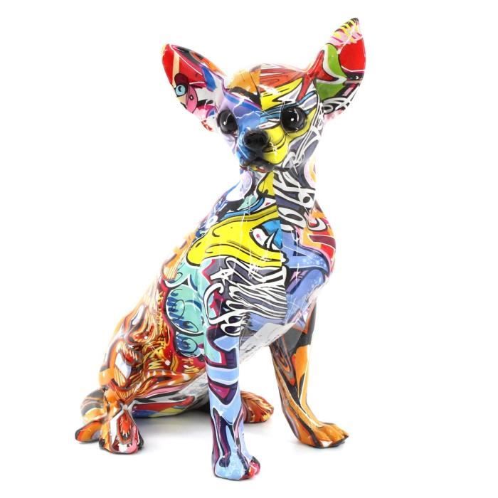 Statue - Statuette - Figurine Chihuahua multicolore en résine 25 * 17 * 12cm Figure de chien