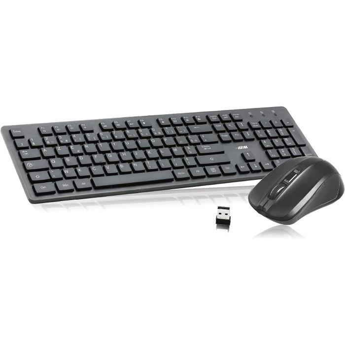 Combo Clavier Souris Sans Fil USB 2,4 GHz Pour Windows - Autonomie 150h Clavier/1 An Souris, étanche IPX4, Rétroéclairage, Noir AZERTY