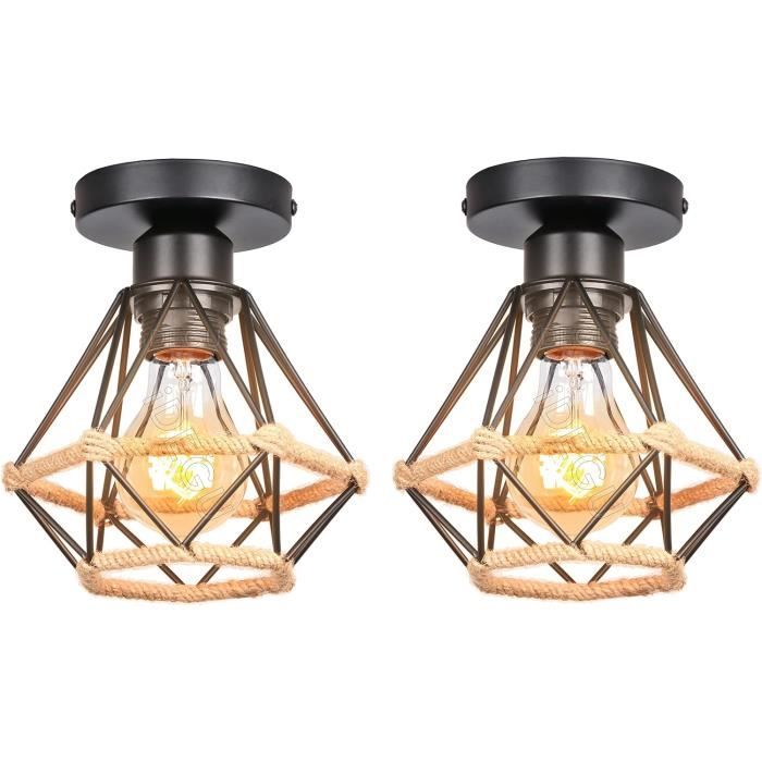 Tempas Lot De 4 Plafonnier Rétro Industriel Abat - Jour Cage Fer Noir